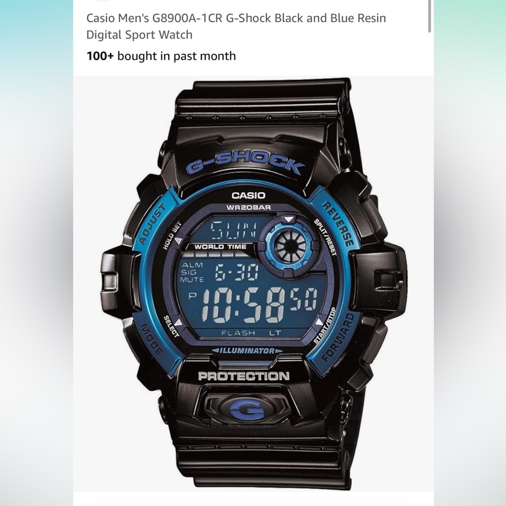 NWT ⚫️🔵⚫️Casio Men's G8900A-1CR G-Shock Black and Blue Resin Digital Watch